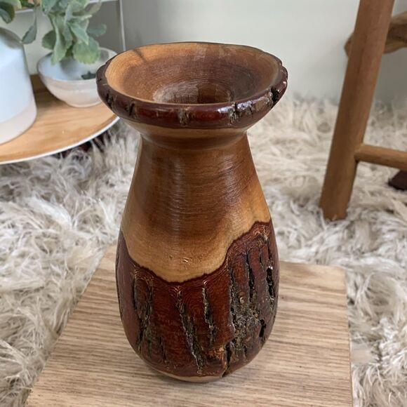 Rustic Live Edge Hand Turned Wooden Vase - Picture 5 of 17